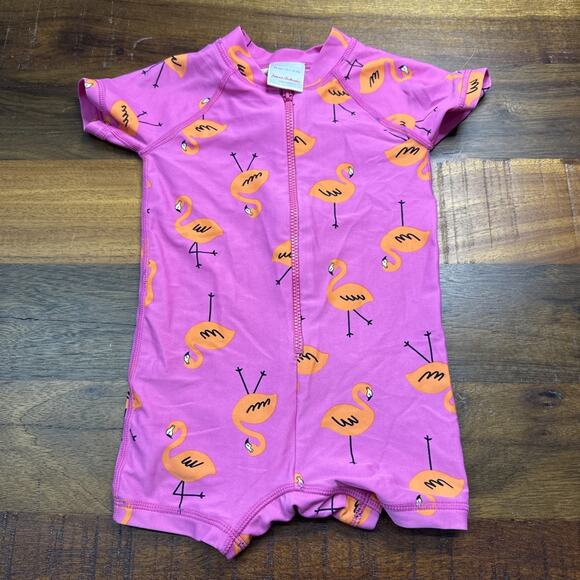 Hanna Andersson 6-12 Months Baby Girl Swim Suit Rash Guard Romper Flamingo - Picture 1 of 3